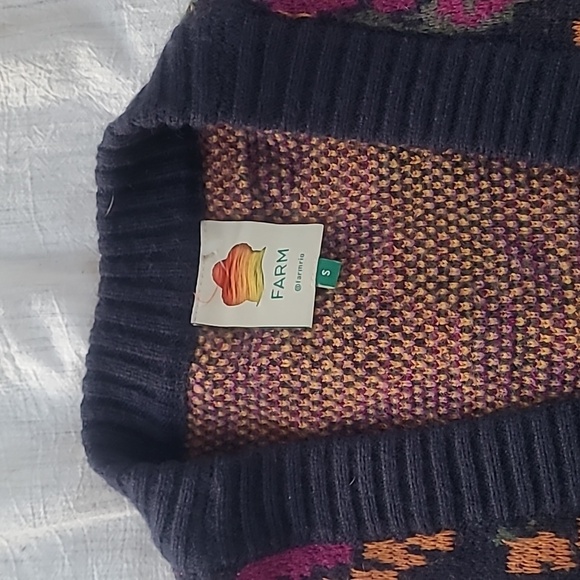 FARM Rio Flowerdoscopic Floral Knit Cardigan Navy Purple Yellow Long Sleeve S - Picture 4 of 8